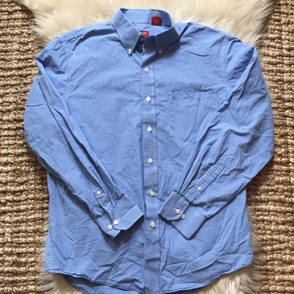 Izod Luxury Sport blue check button down shirt Med - Picture 3 of 8